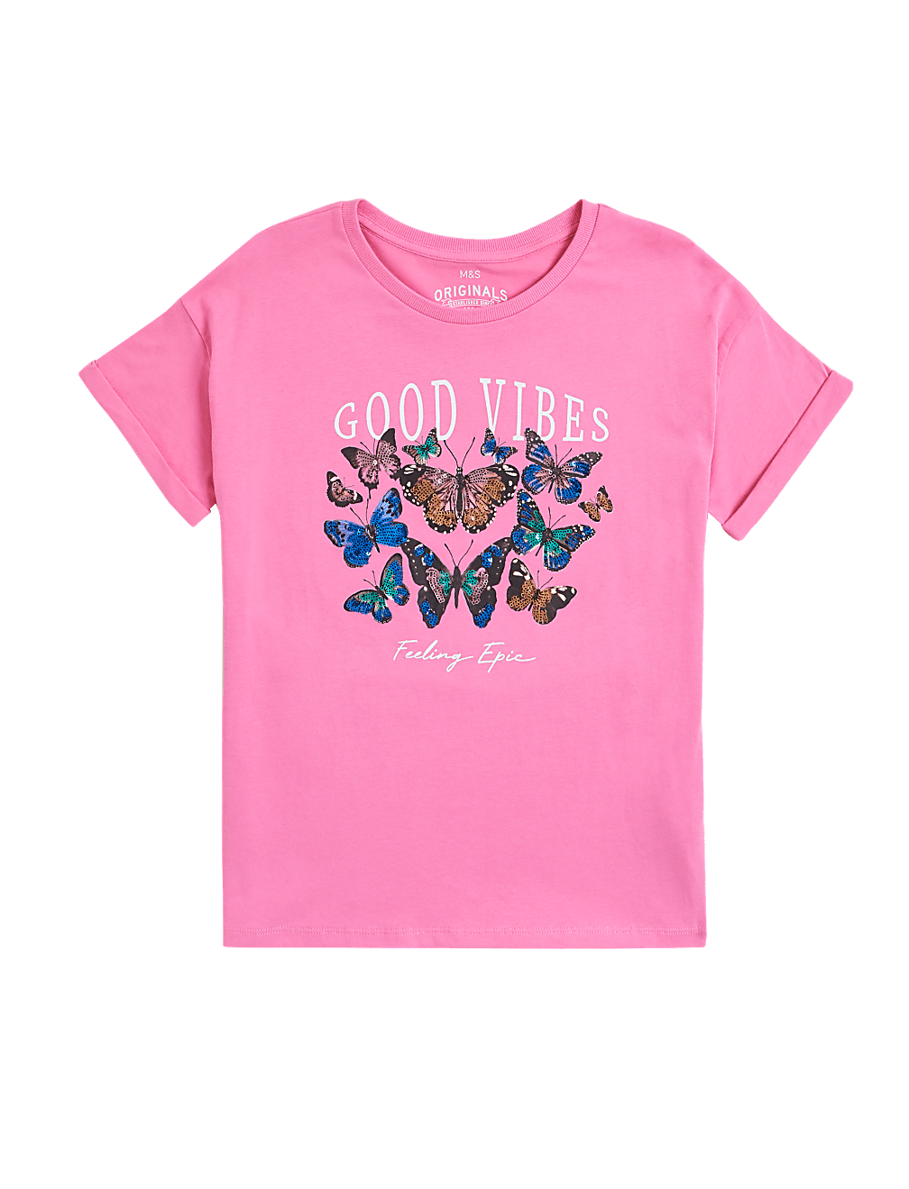 Pure Cotton Butterfly Sequin T-Shirt (6-16 Yrs)