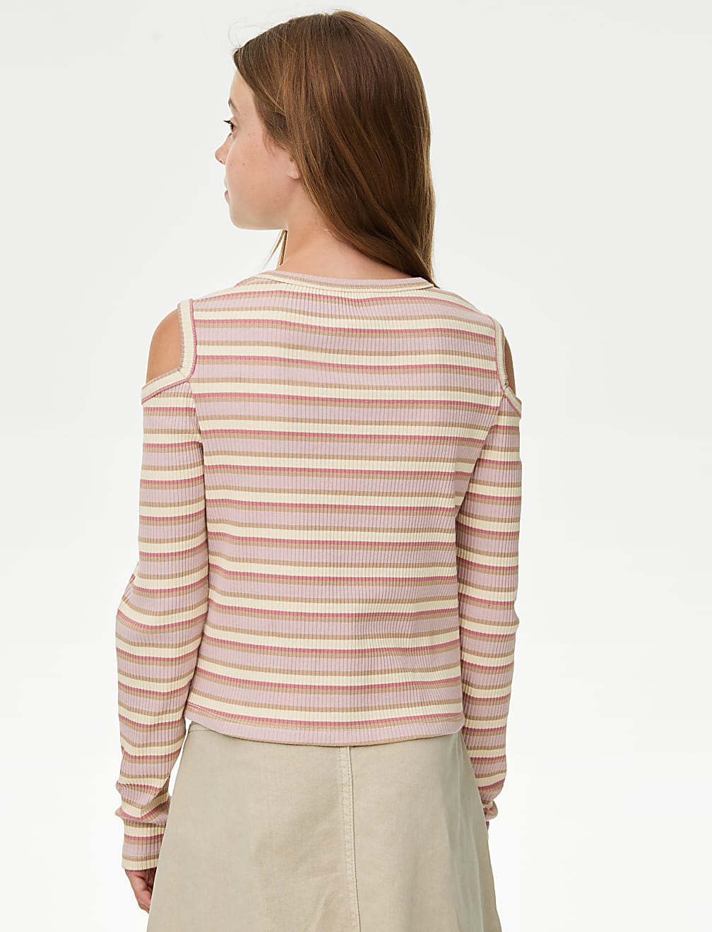 Cotton Rich Ribbed Cold Shoulder Top (6-16 Yrs)