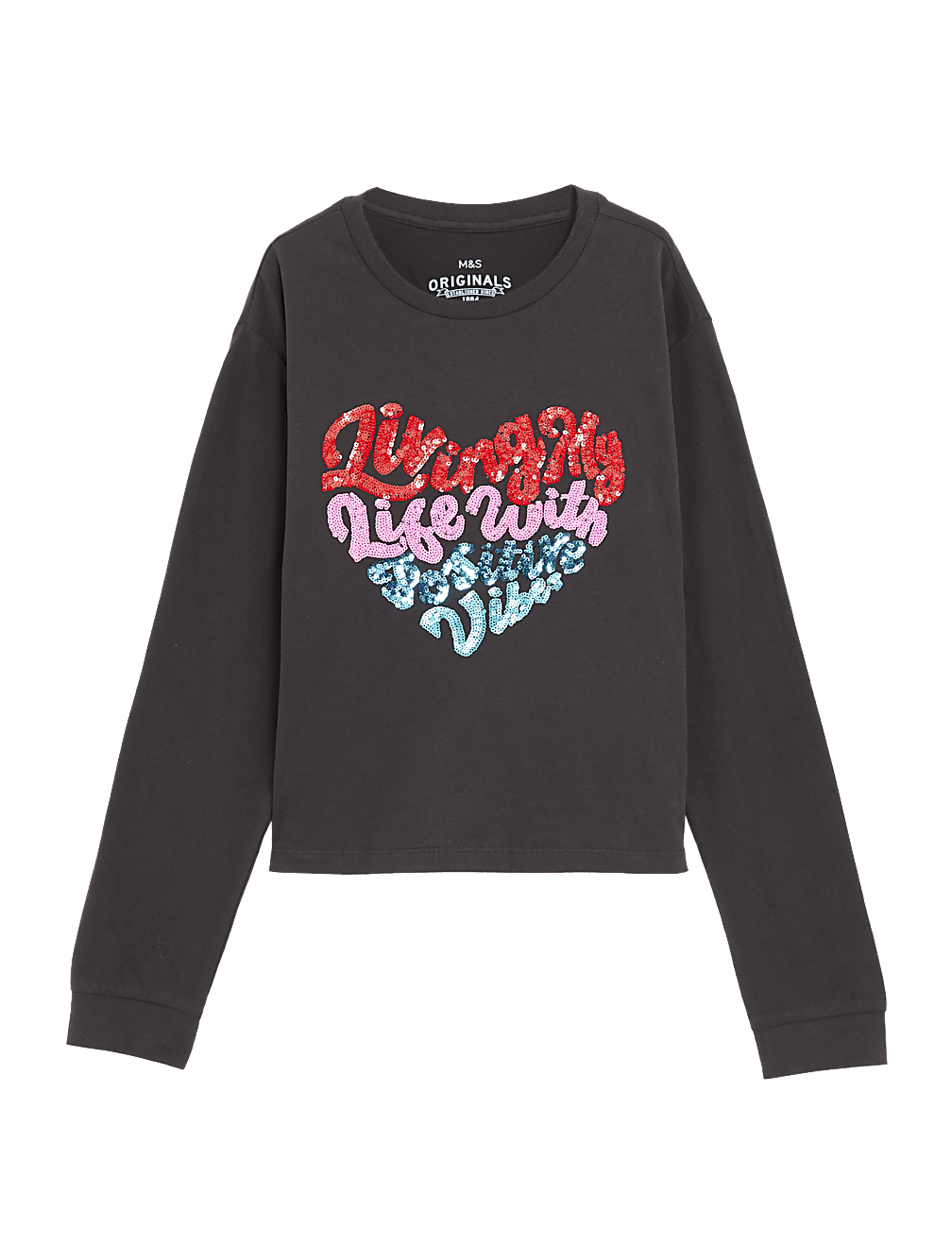 Pure Cotton Sequin Slogan Top