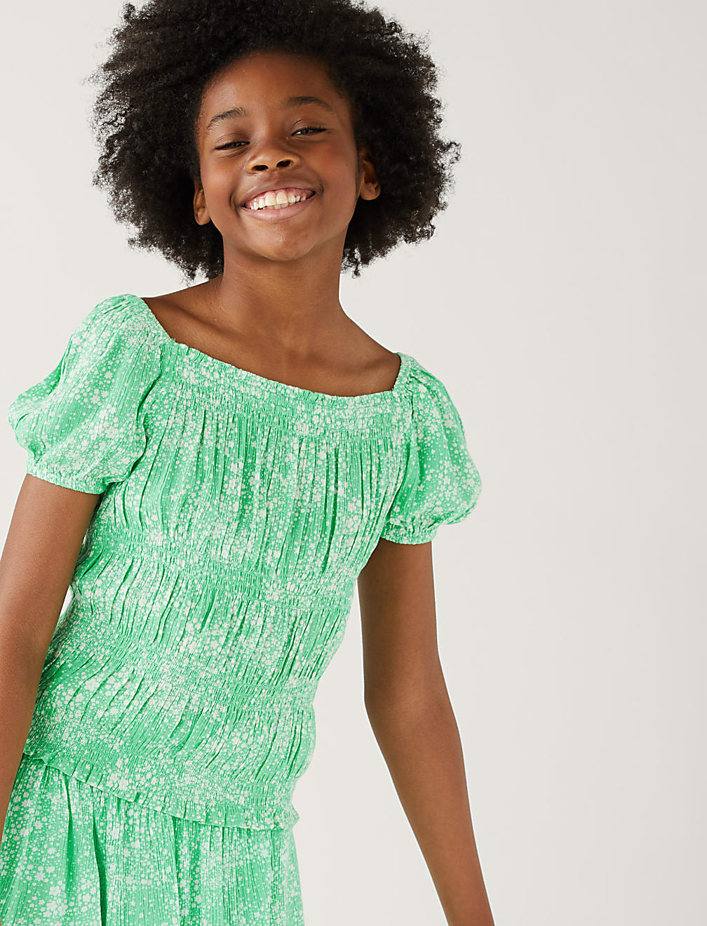 Shirred Floral Top