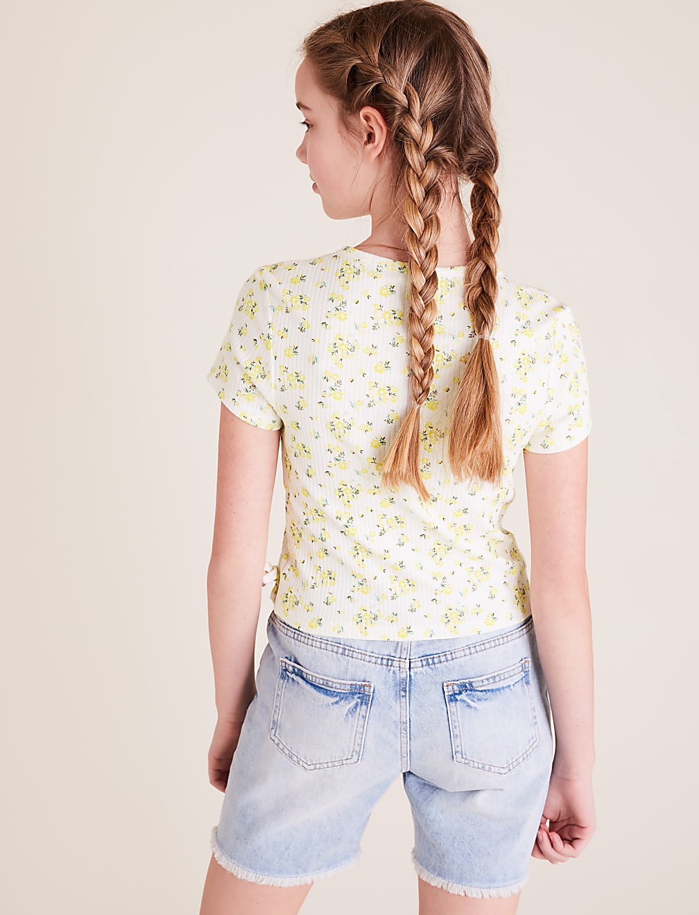 Pure Cotton Floral Ribbed Top (6-16 Yrs)