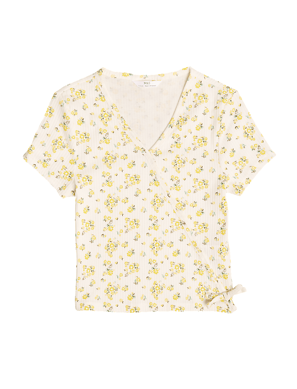 Pure Cotton Floral Ribbed Top (6-16 Yrs)