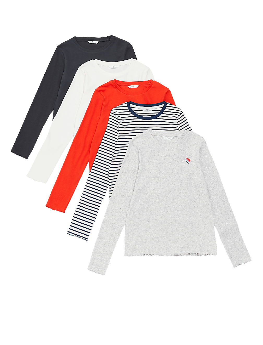 5pk Cotton Ribbed Long Sleeve Tops