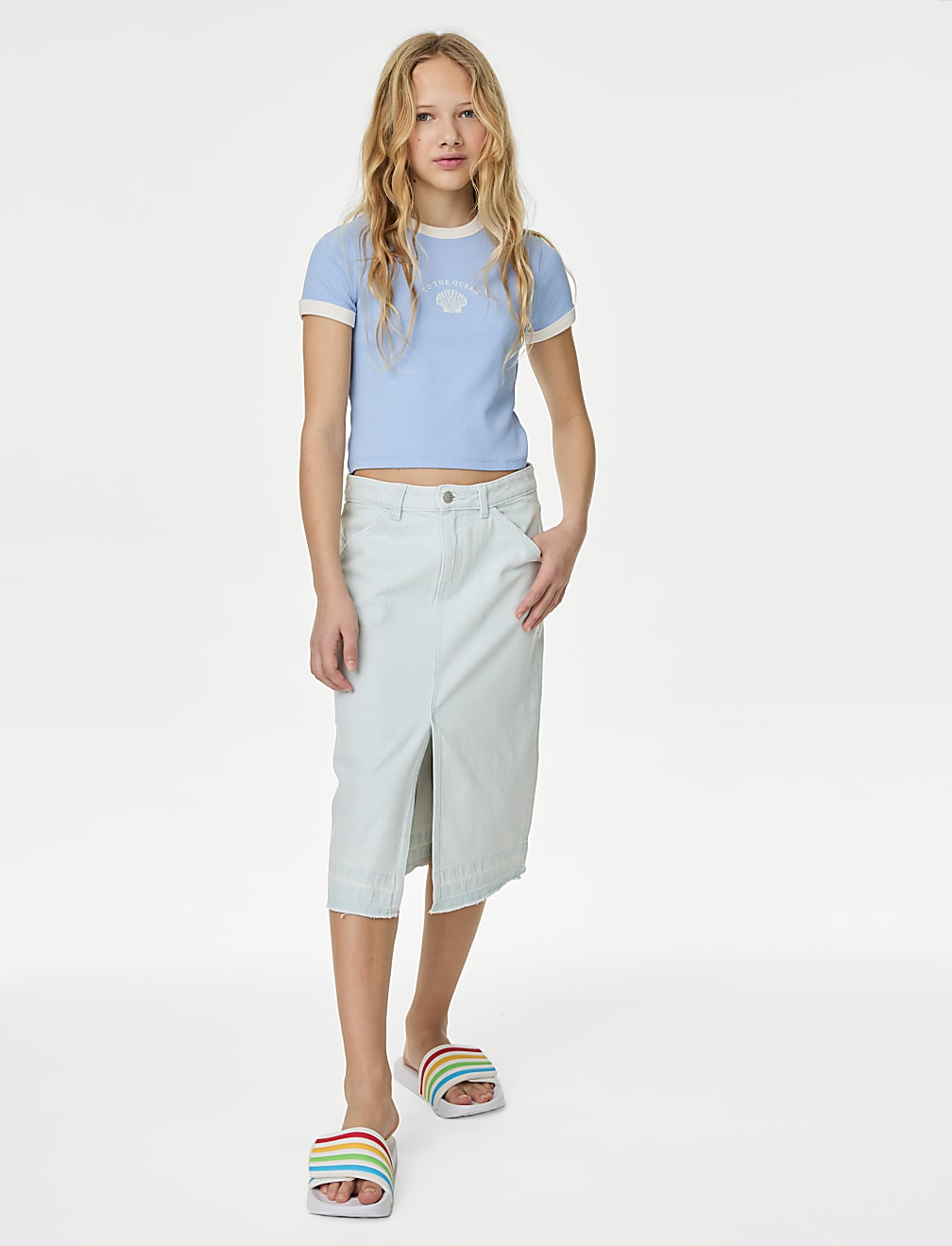 Cotton Rich Shell Print Ribbed T-Shirt (6-16 Yrs)