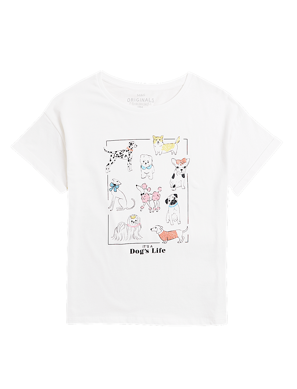 Pure Cotton Dog Print Slogan T-Shirt (6-16 Yrs)
