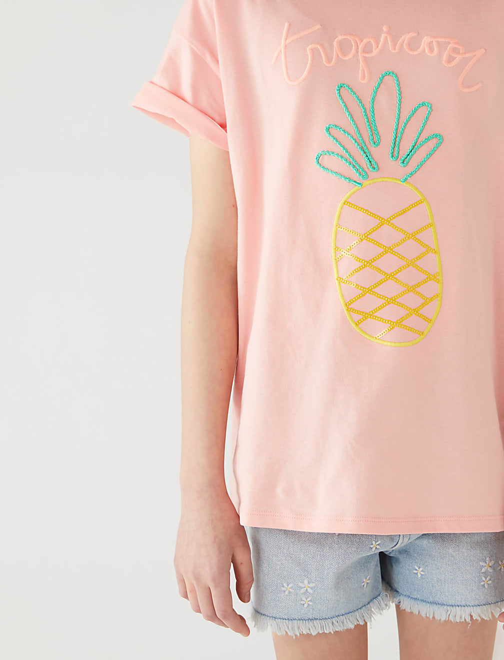 Pure Cotton Embroidered Pineapple T-Shirt