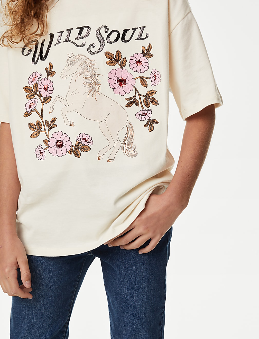 Pure Cotton Sequin Slogan T-Shirt (6-16 Yrs)