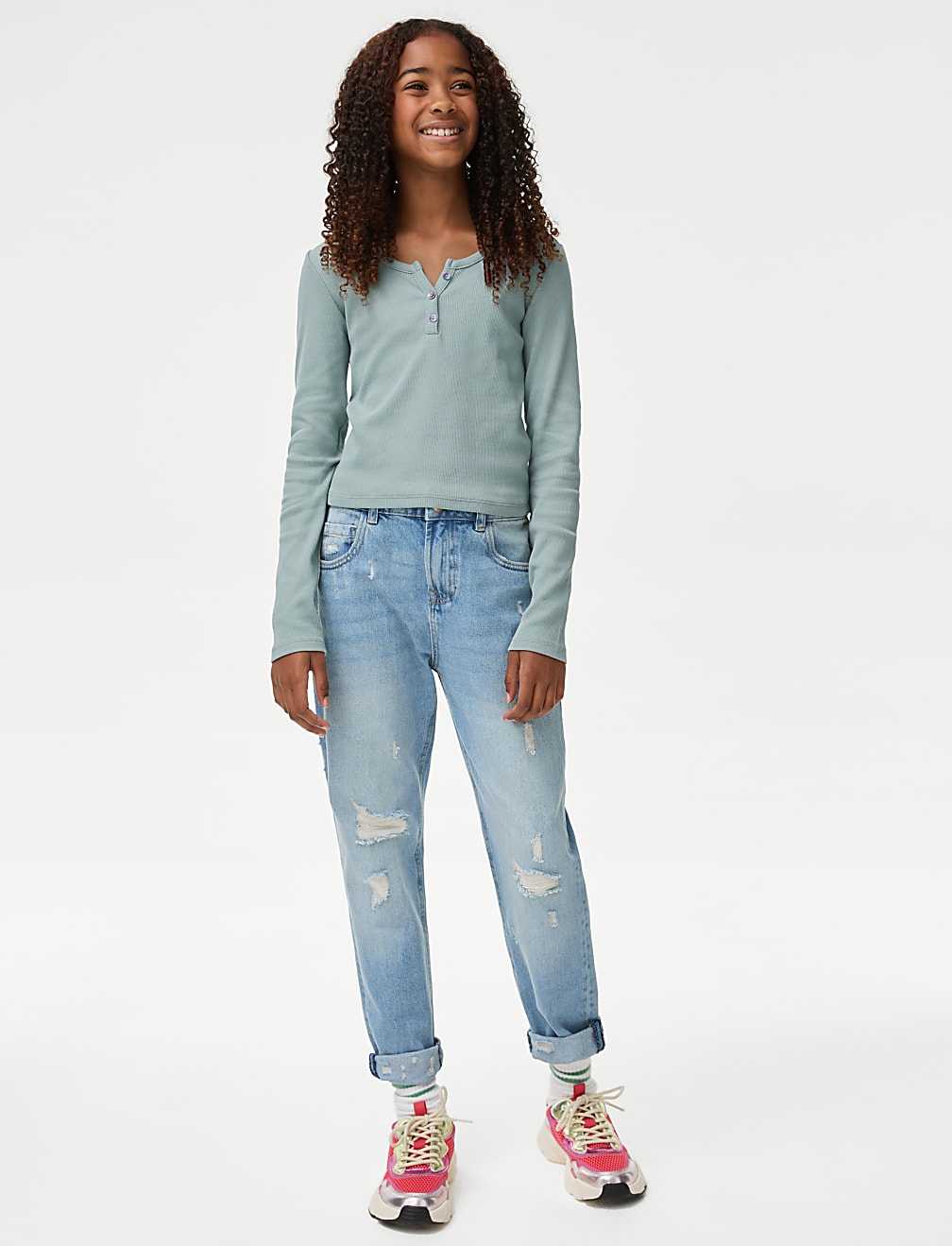 Cotton Rich Button Ribbed Top (6-16 Yrs)