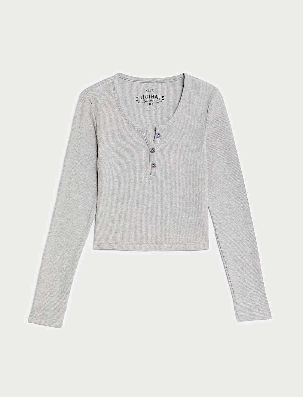 Cotton Rich Button Ribbed Top (6-16 Yrs)