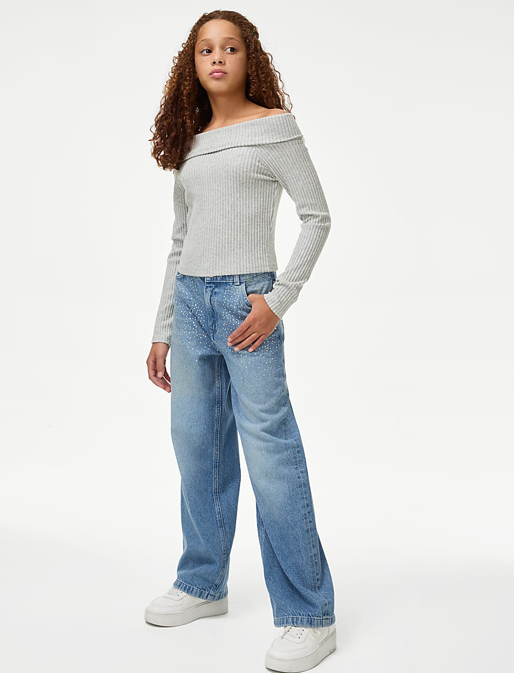 Ribbed Bardot Top (6-16 Yrs)