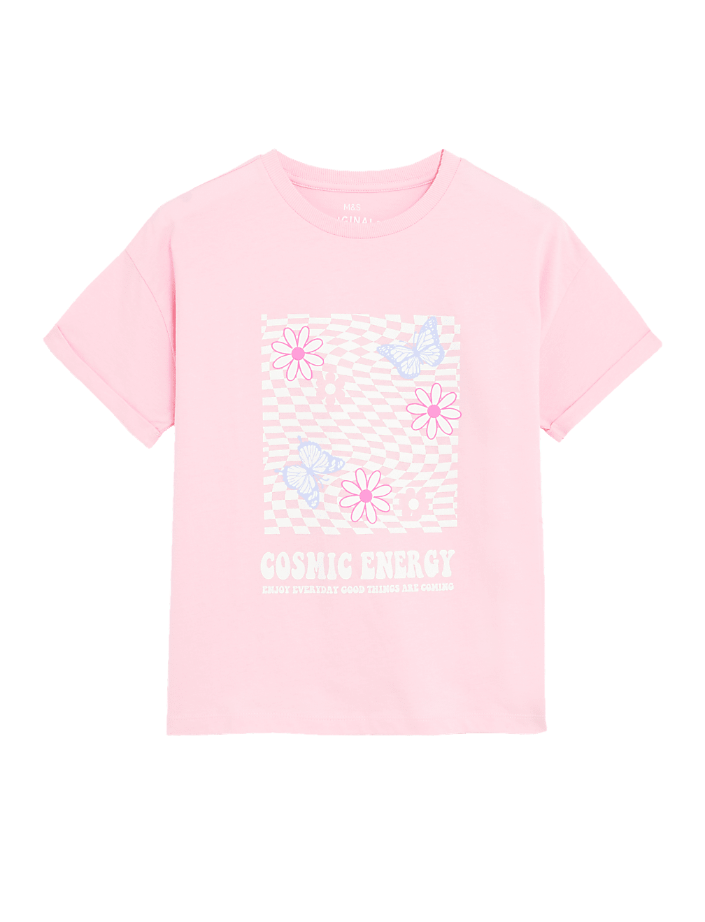 Pure Cotton Cosmic Energy Slogan T-Shirt