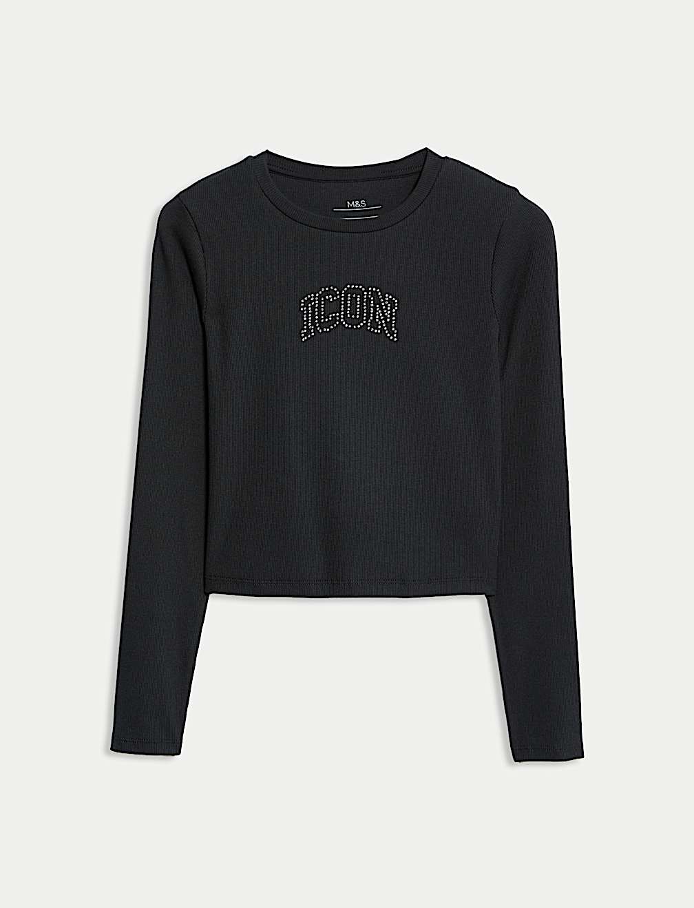 Cotton Rich Slogan Ribbed Top (6-16 Yrs)