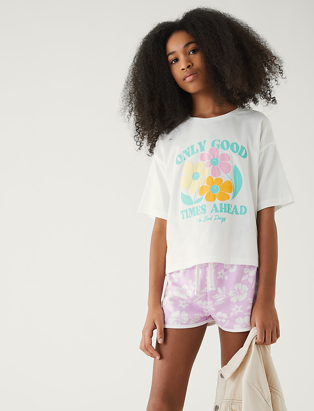 Pure Cotton Floral Slogan T-Shirt (6-16 Yrs)