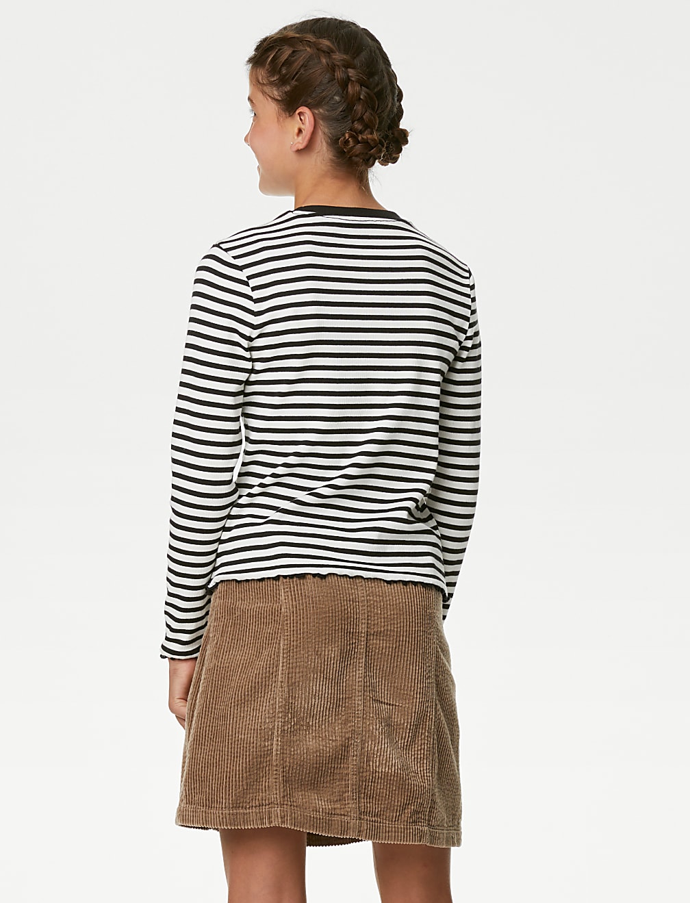 2pk Cotton Rich Striped & Plain Ribbed Tops (6-16 Yrs)
