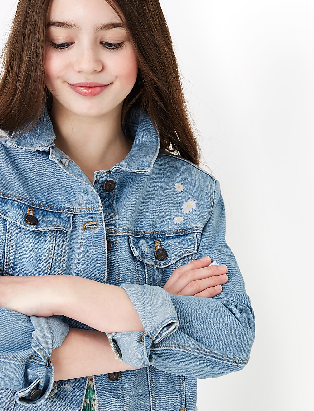 Cotton Denim Embroidered Daisy Jacket (6-16 Yrs)
