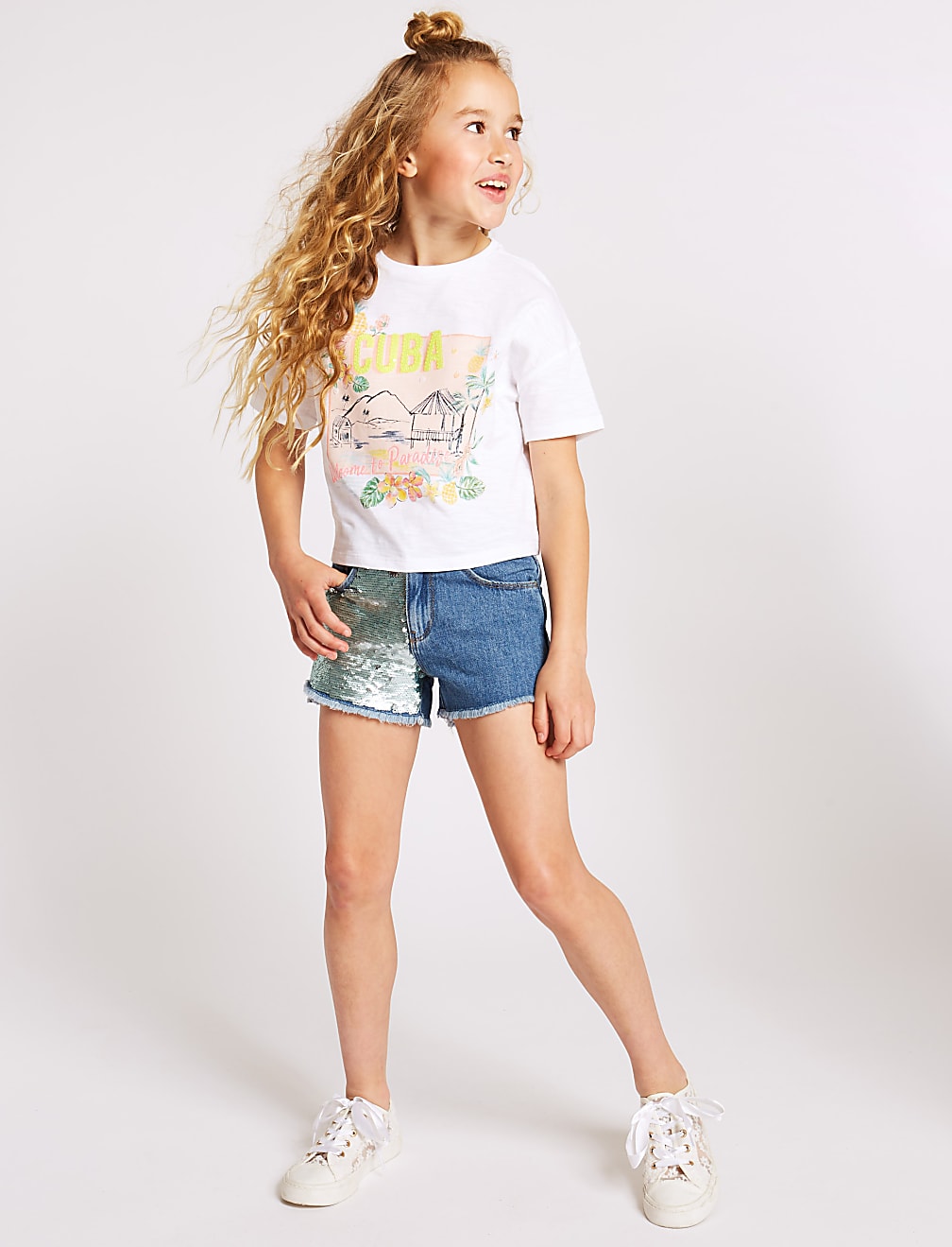 Pure Cotton Sequin Shorts (3-16 Years)