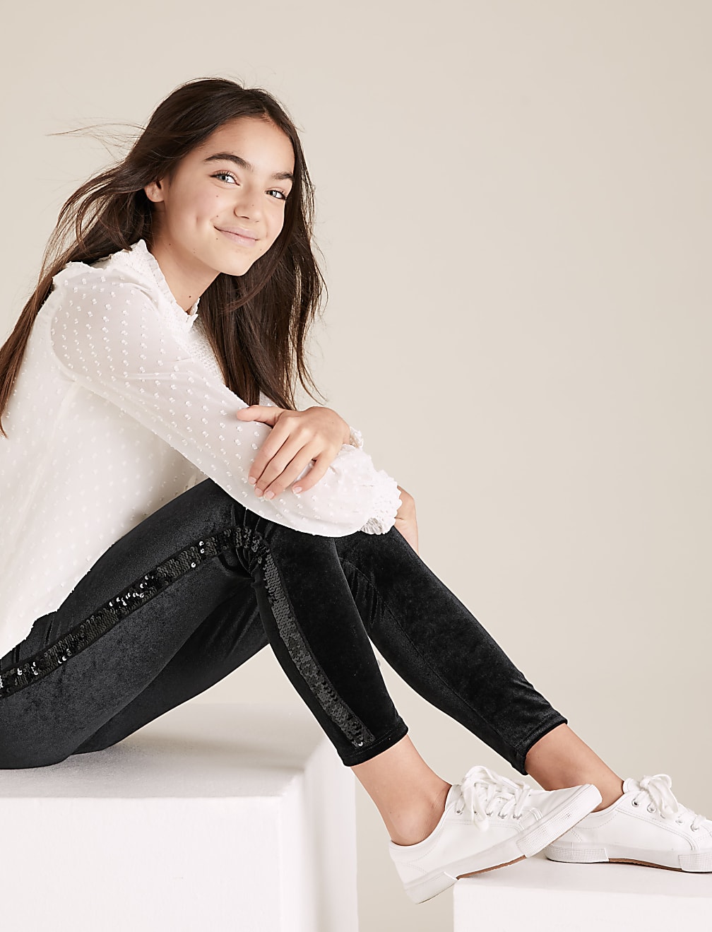 Buy Velvet Sequin Side Stripe Leggings 6 16 Yrs at Marks Spencer