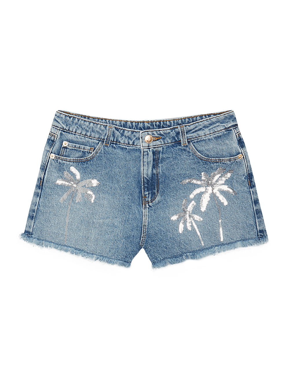 Denim Sequin Palm Tree Shorts (6-14 Yrs)