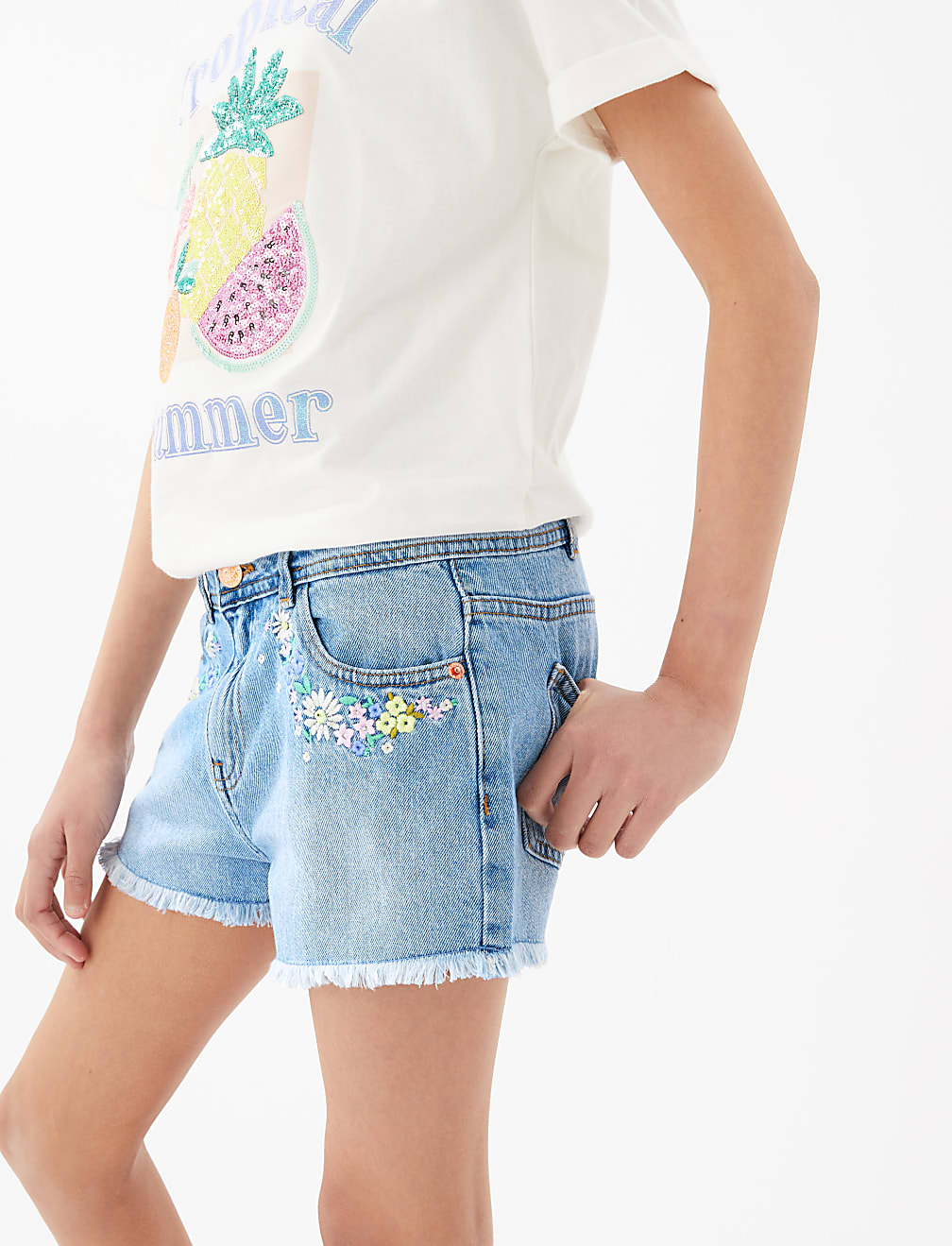 Denim Embroidered Shorts (6-16 Yrs)