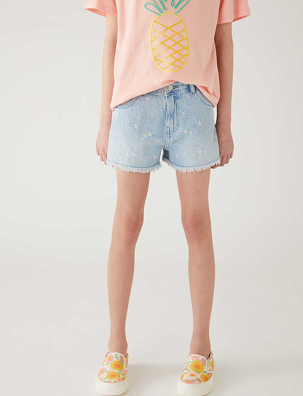 Denim Embroidered Shorts