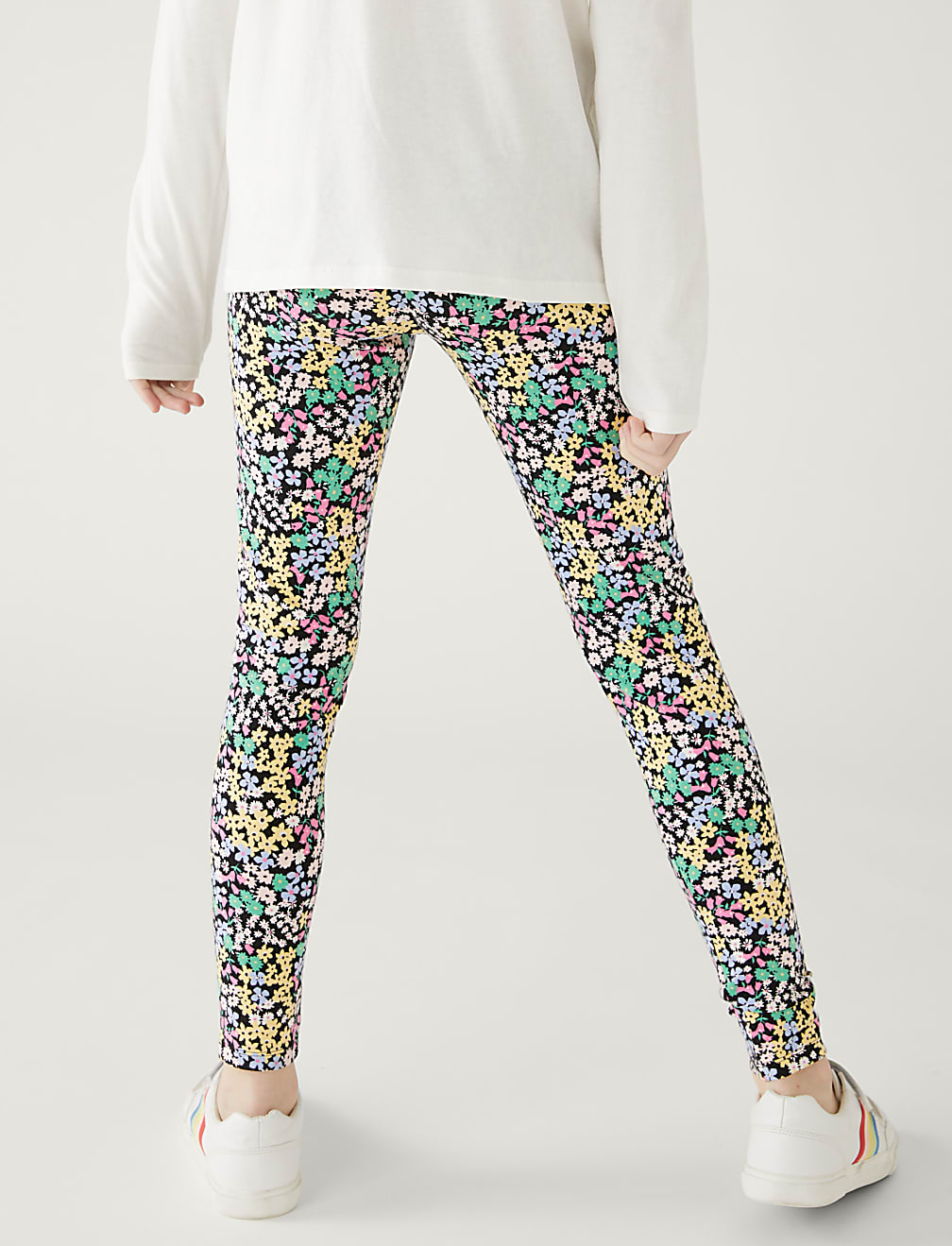 4pk Cotton Rich Floral & Plain Leggings