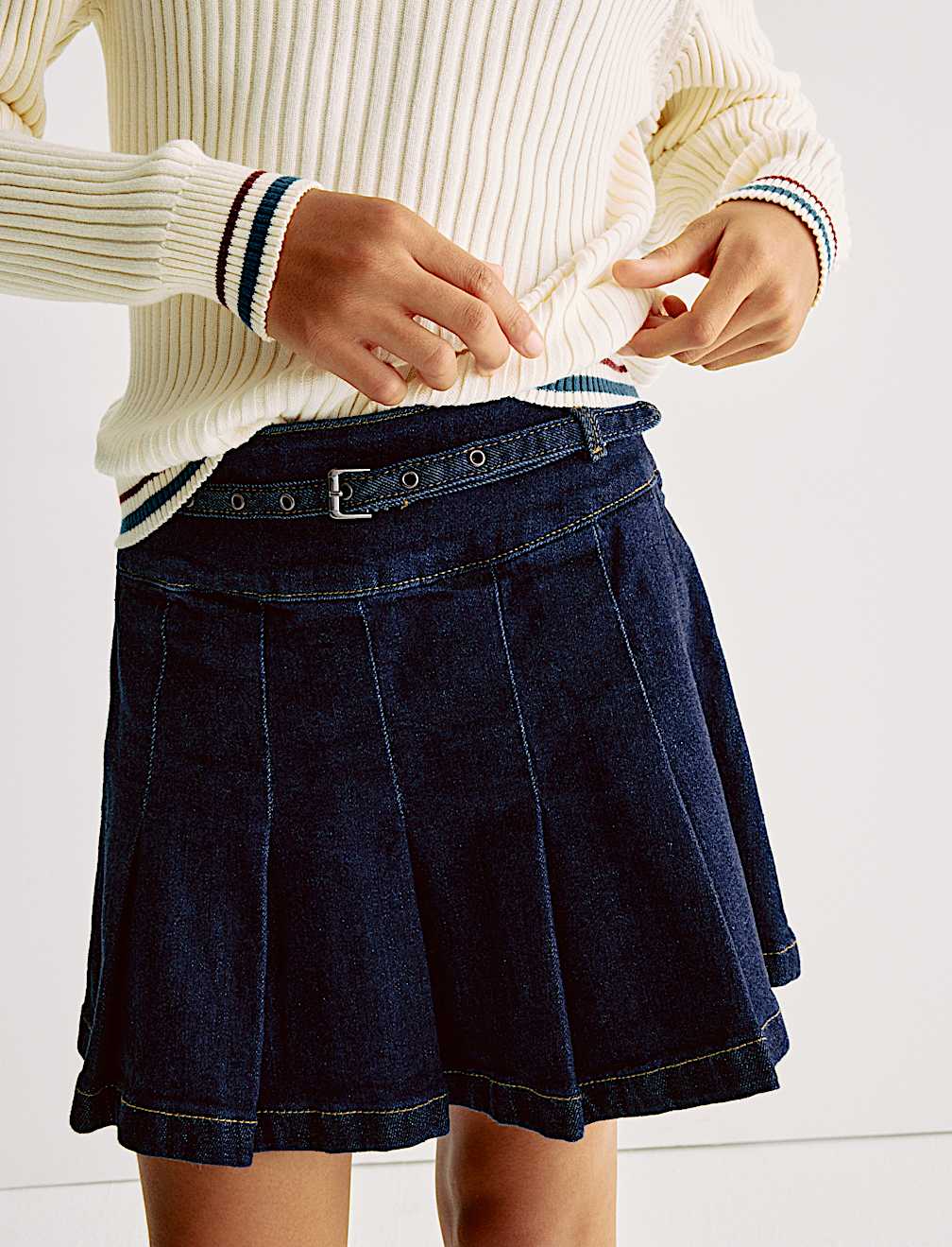 Mini Denim Box Pleat Skirt (2-16 Yrs)