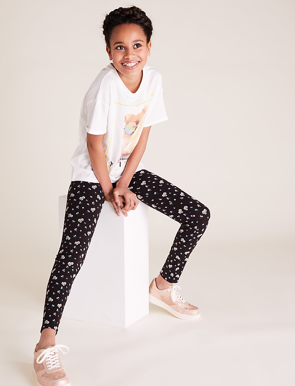 Organic Cotton Floral Print Black Leggings