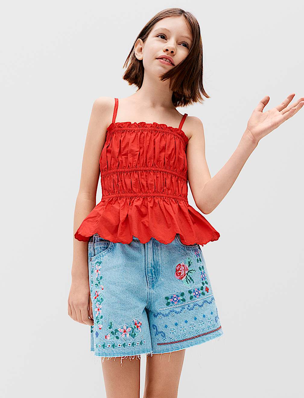 Cotton Rich Shirred Cami Vest Top (6-16 Years)