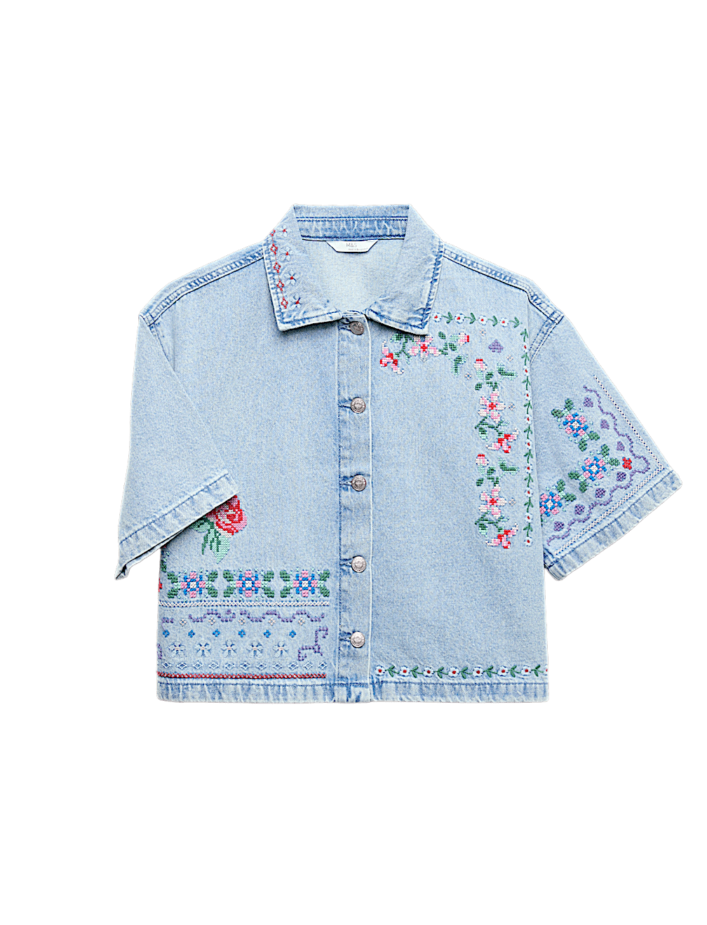 Denim Cross Stitch Embroidered Shirt (6-16 Yrs)