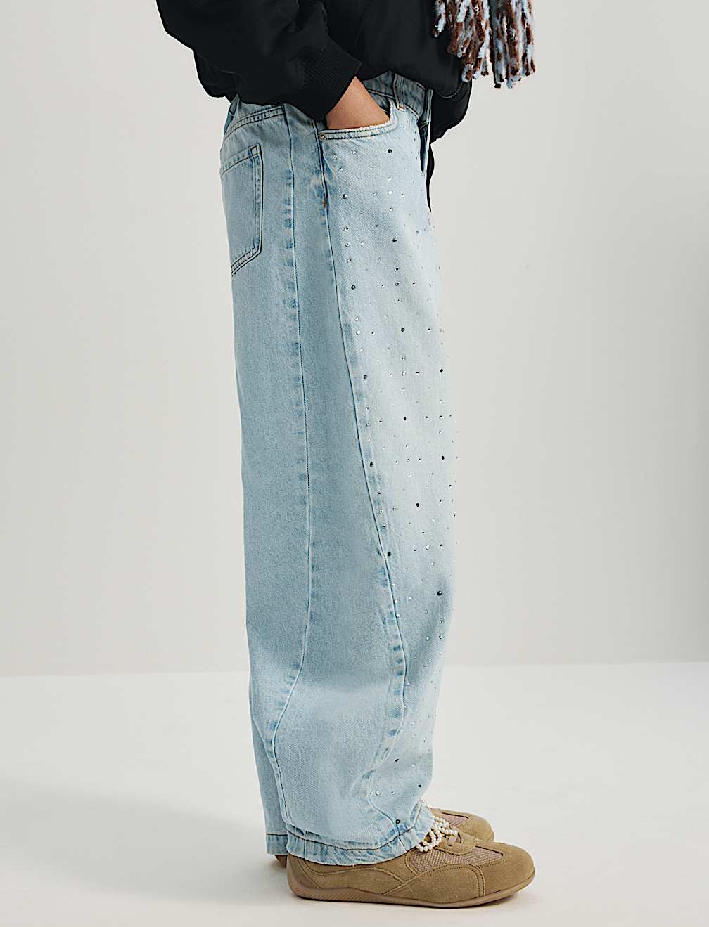 Denim Diamante Baggy Barrel Jeans (6-16 Yrs)