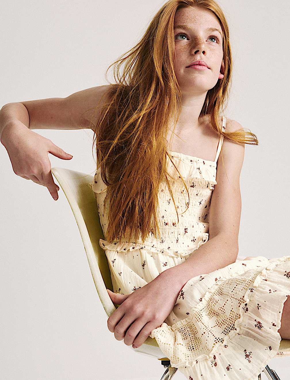 Pure Cotton Ditsy Shirred Mini Dress (6-16 Yrs)