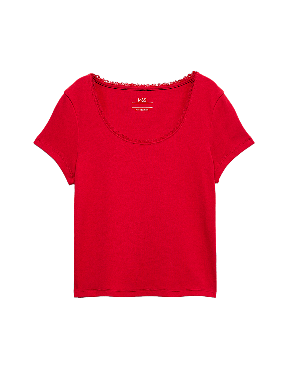 Cotton Rich Lace Trim Fitted Crop T-Shirt (6-16 Yrs)