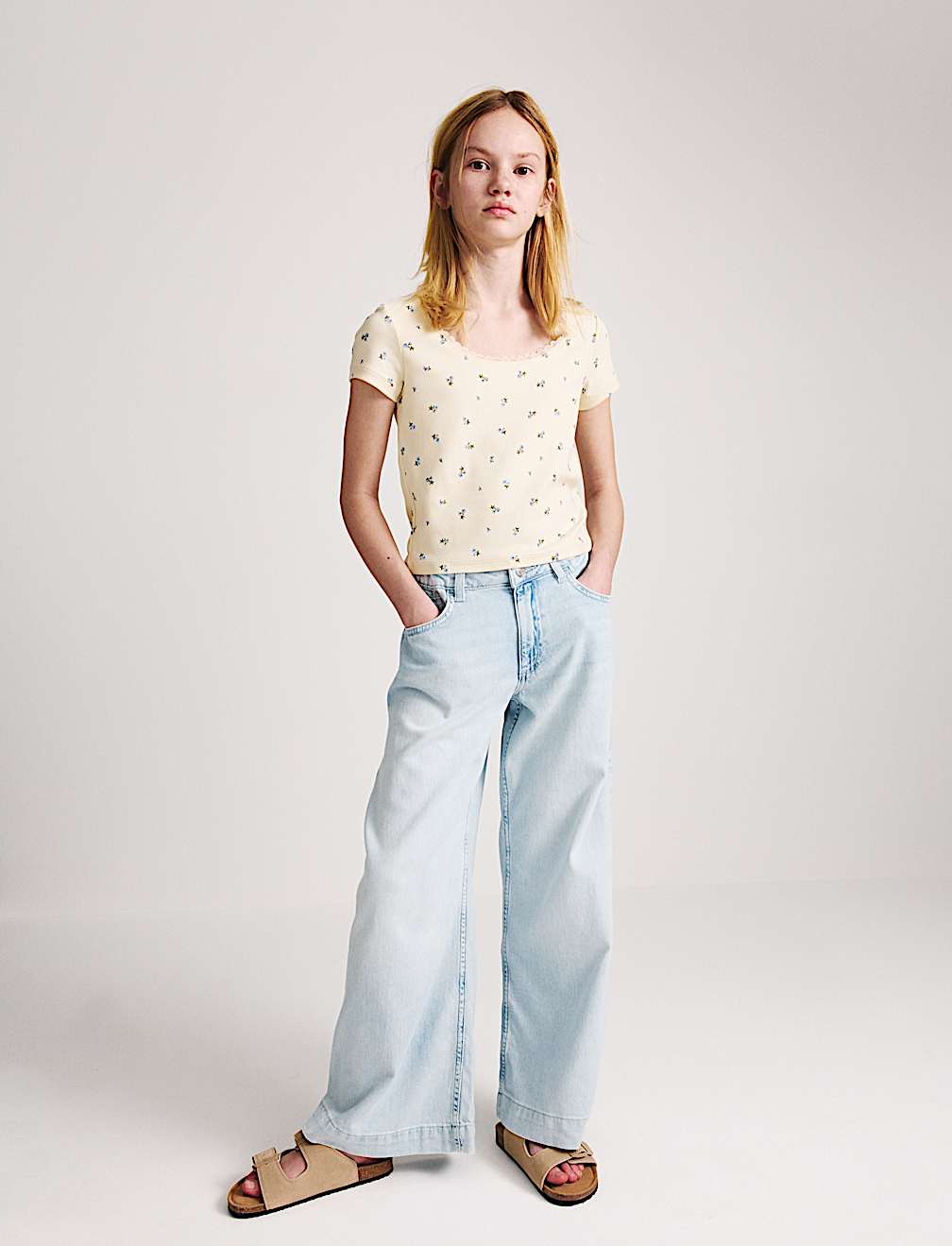 Cotton Rich Lace Trim Fitted Crop T-Shirt (6-16 Yrs)