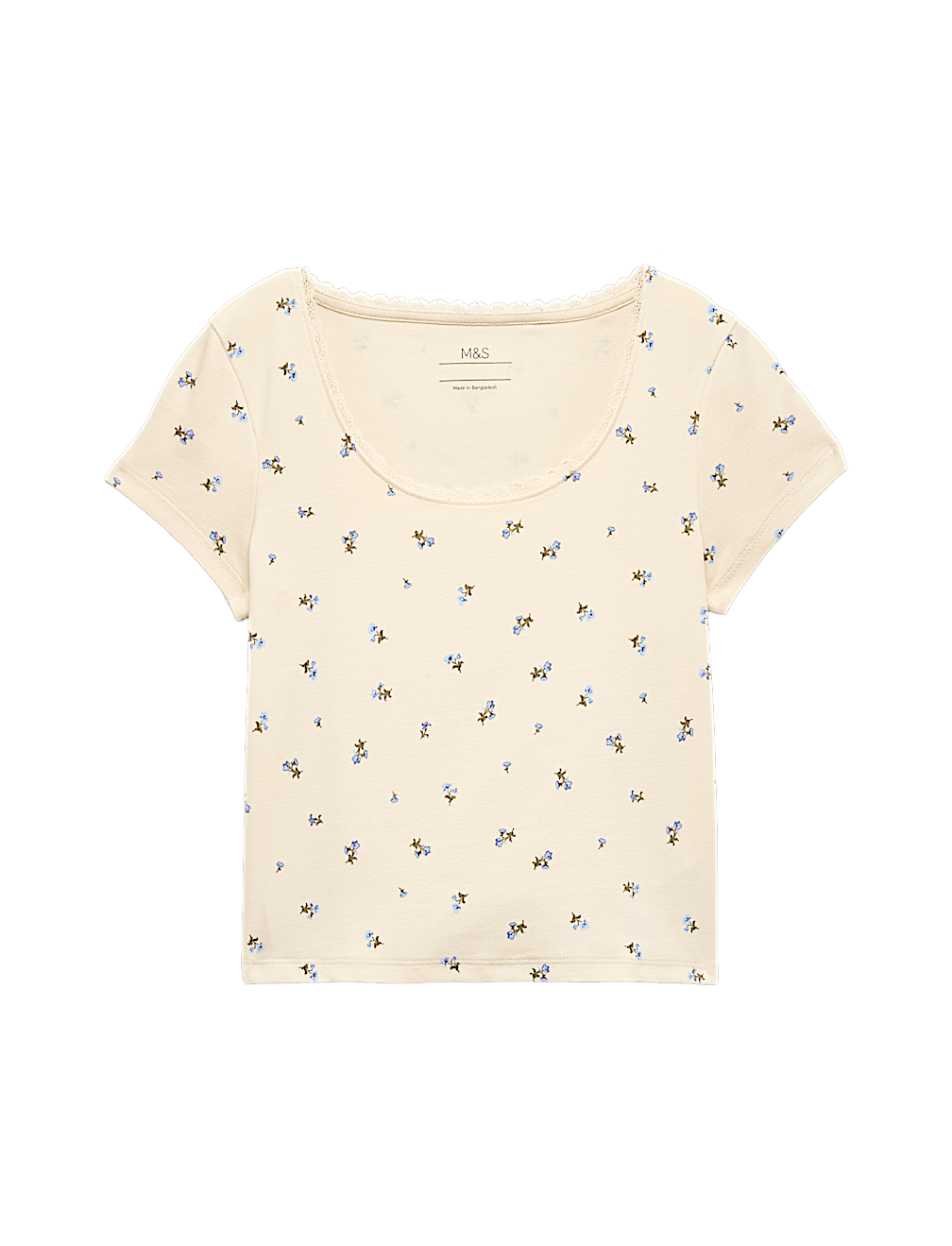 Cotton Rich Lace Trim Fitted Crop T-Shirt (6-16 Yrs)