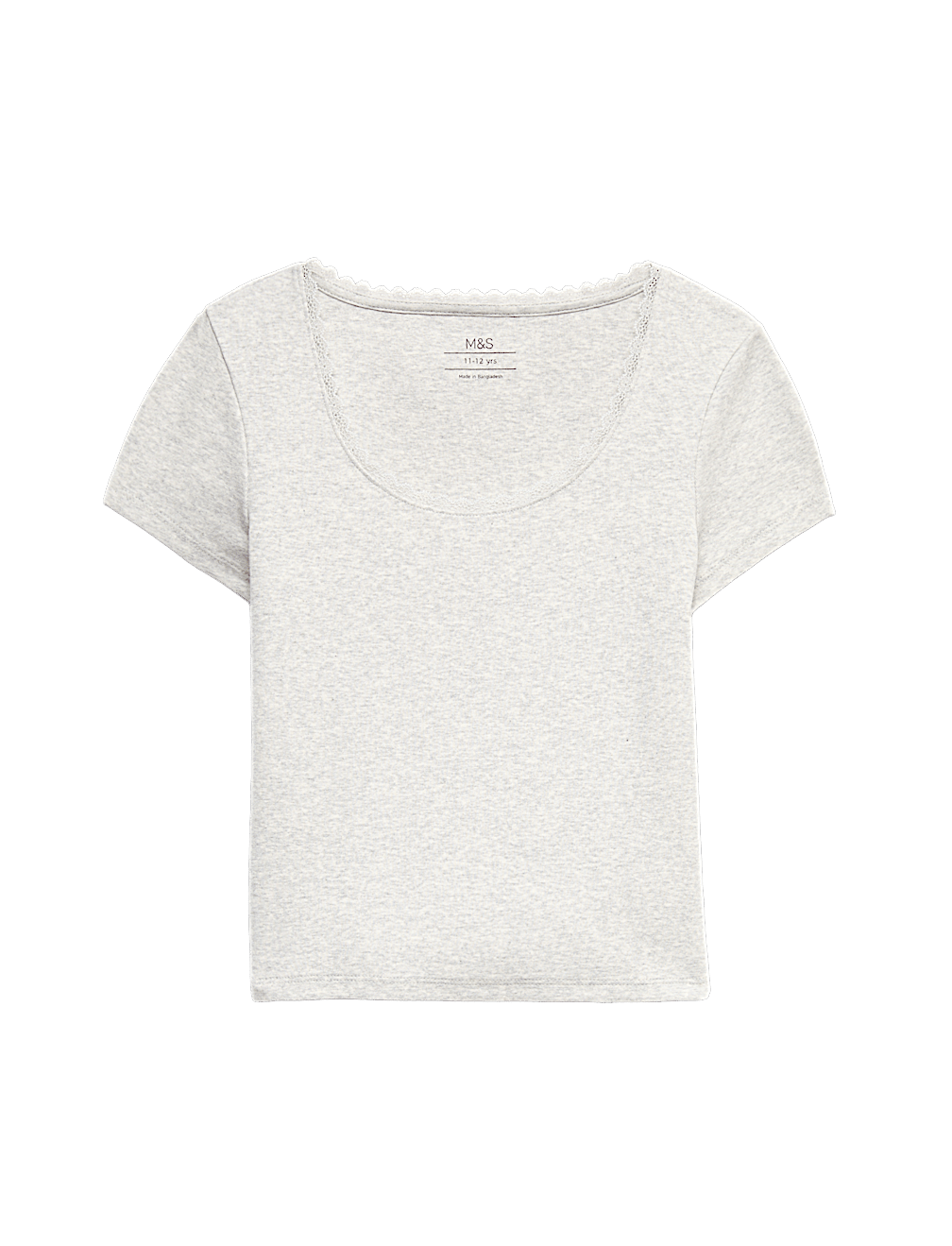 Cotton Rich Lace Trim Fitted Crop T-Shirt (6-16 Yrs)
