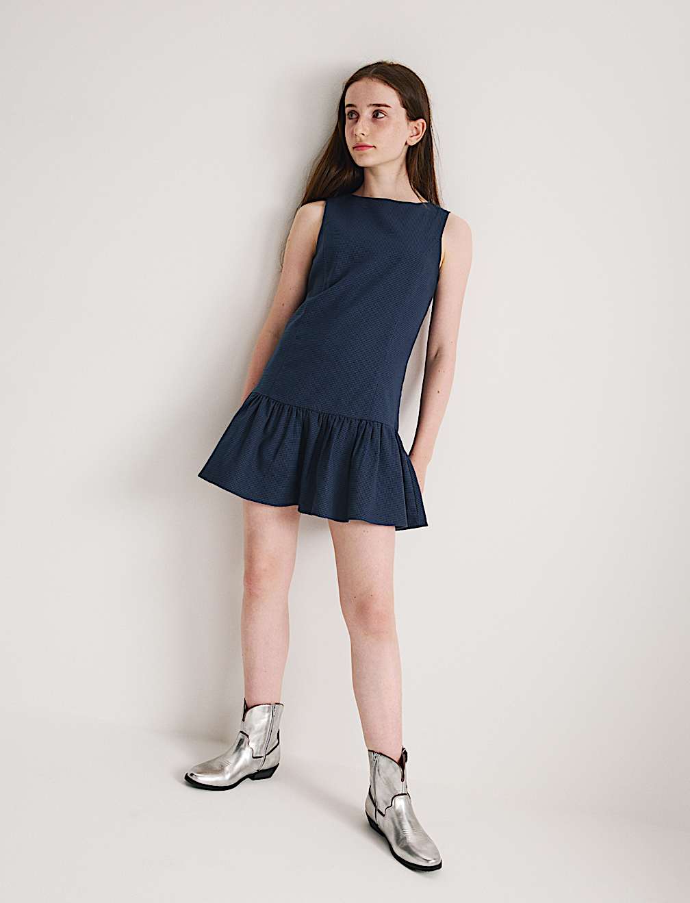 Cotton Blend Drop Waist Gingham Dress (6-16 Yrs)