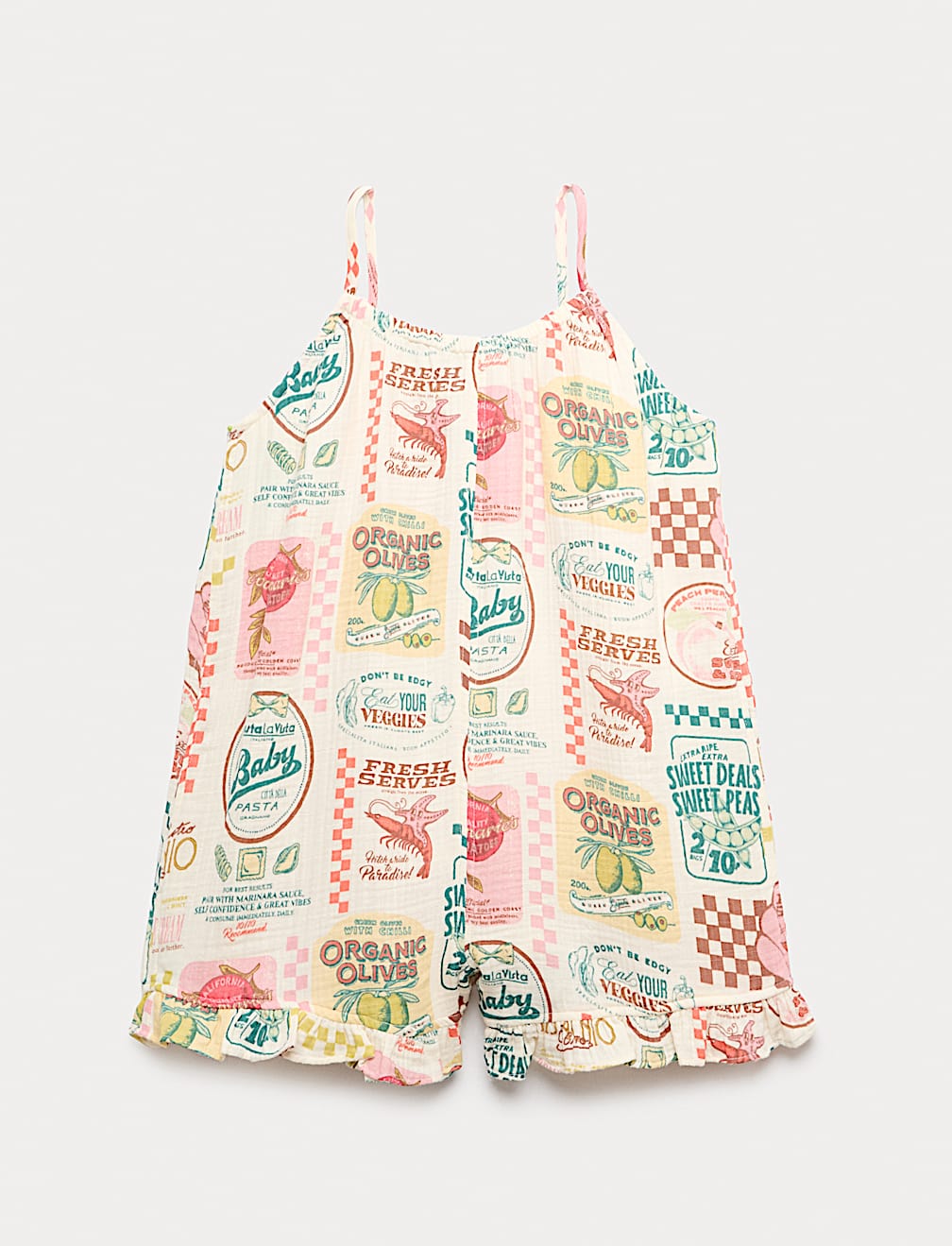 Pure Cotton Grocery Ruffle Hem Playsuit (6-16 Yrs)