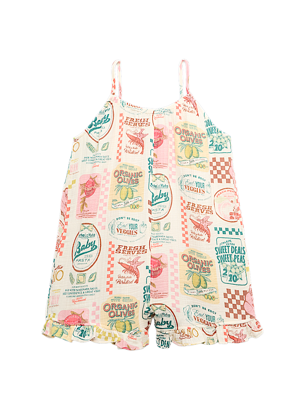 Pure Cotton Grocery Ruffle Hem Playsuit (6-16 Yrs)