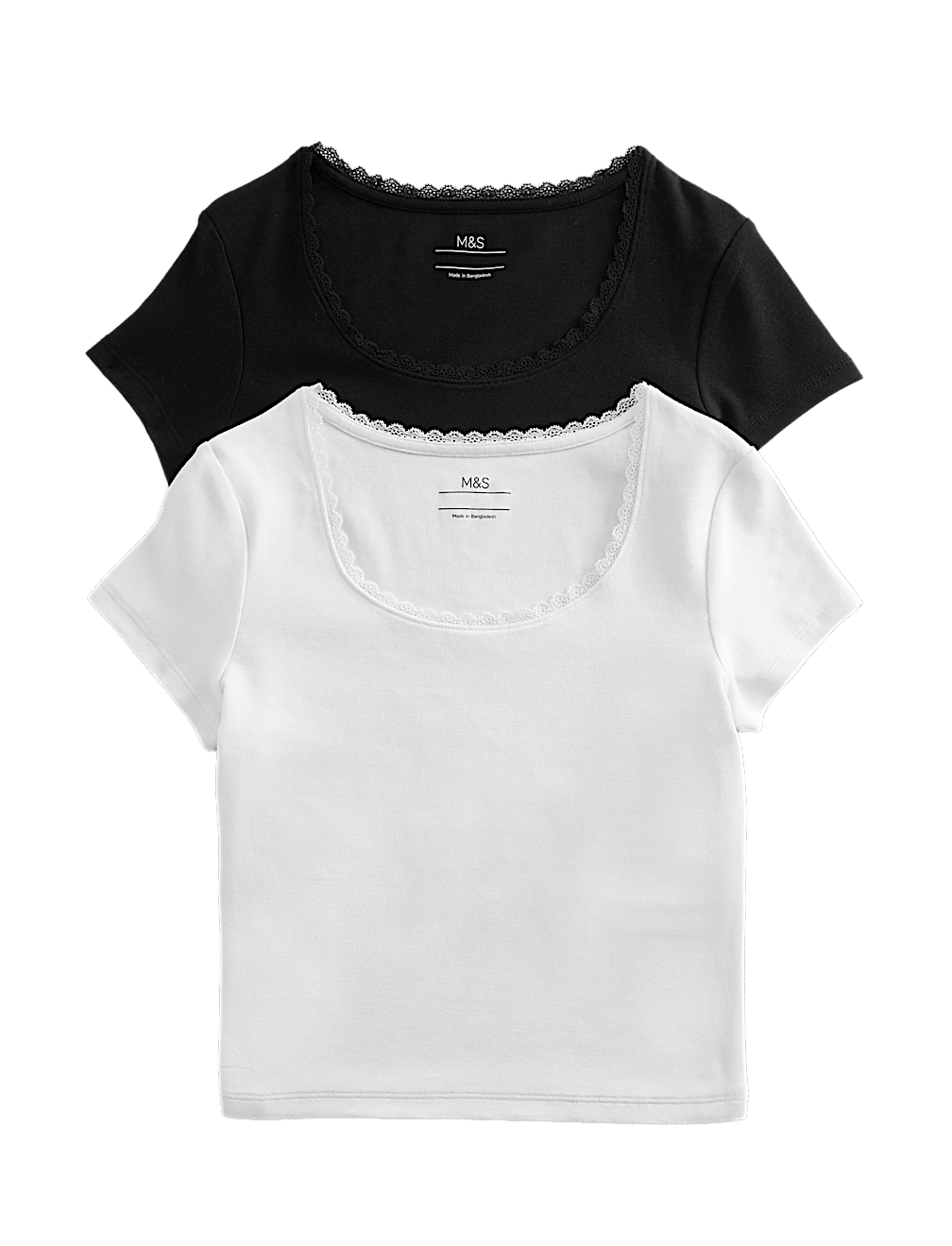 2pk Cotton Rich Lace Trim Baby T-Shirts (6-16 Yrs)