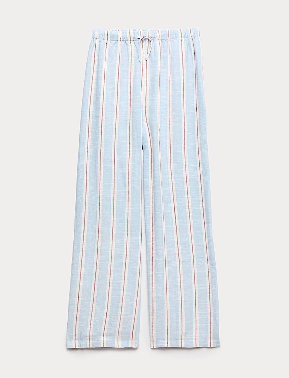 Linen Blend Striped Wide Leg Trousers (6-16 Yrs)