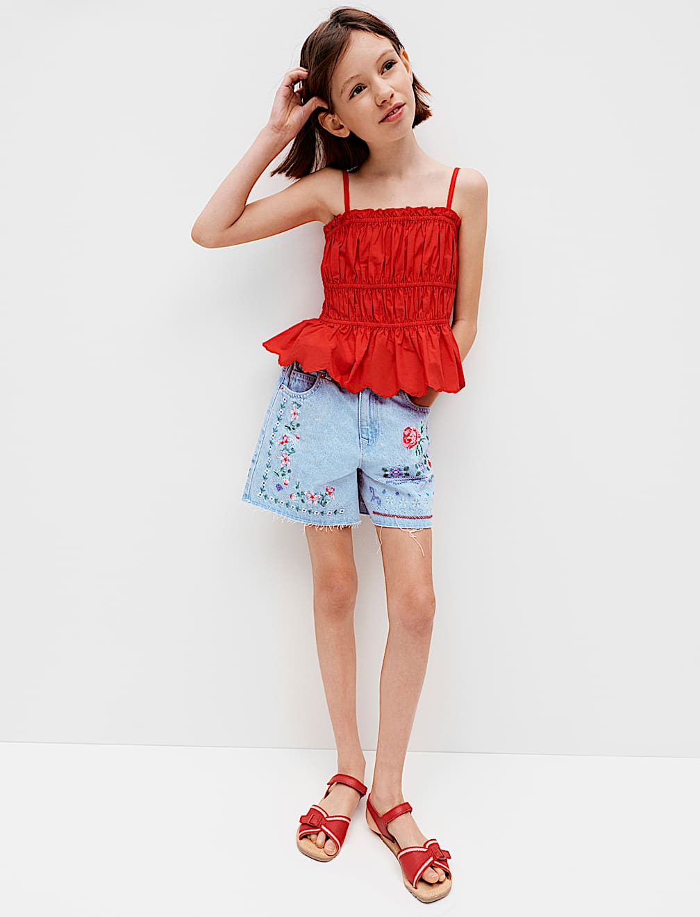 Denim Cross Stitch Bermuda Shorts (6-16 Yrs)