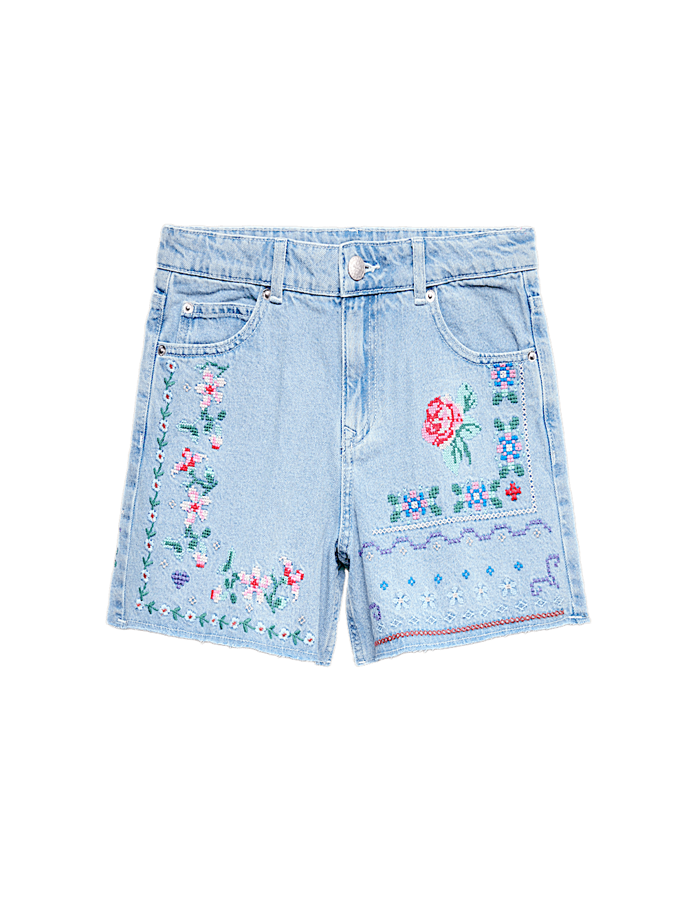 Denim Cross Stitch Bermuda Shorts (6-16 Yrs)