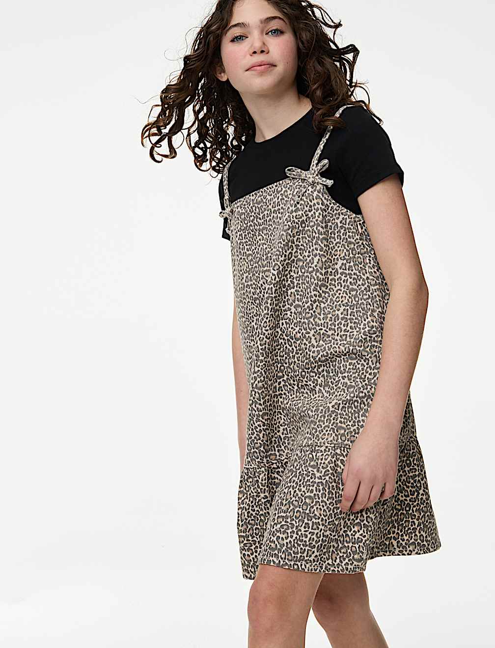 2pc Leopard Print Denim Dress Outfit (2-16 Yrs)