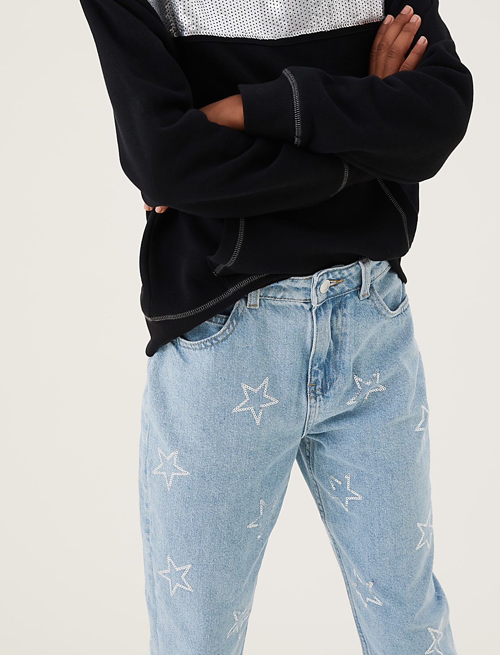 Mom Denim Sequin Star Jeans (6-16 Yrs)