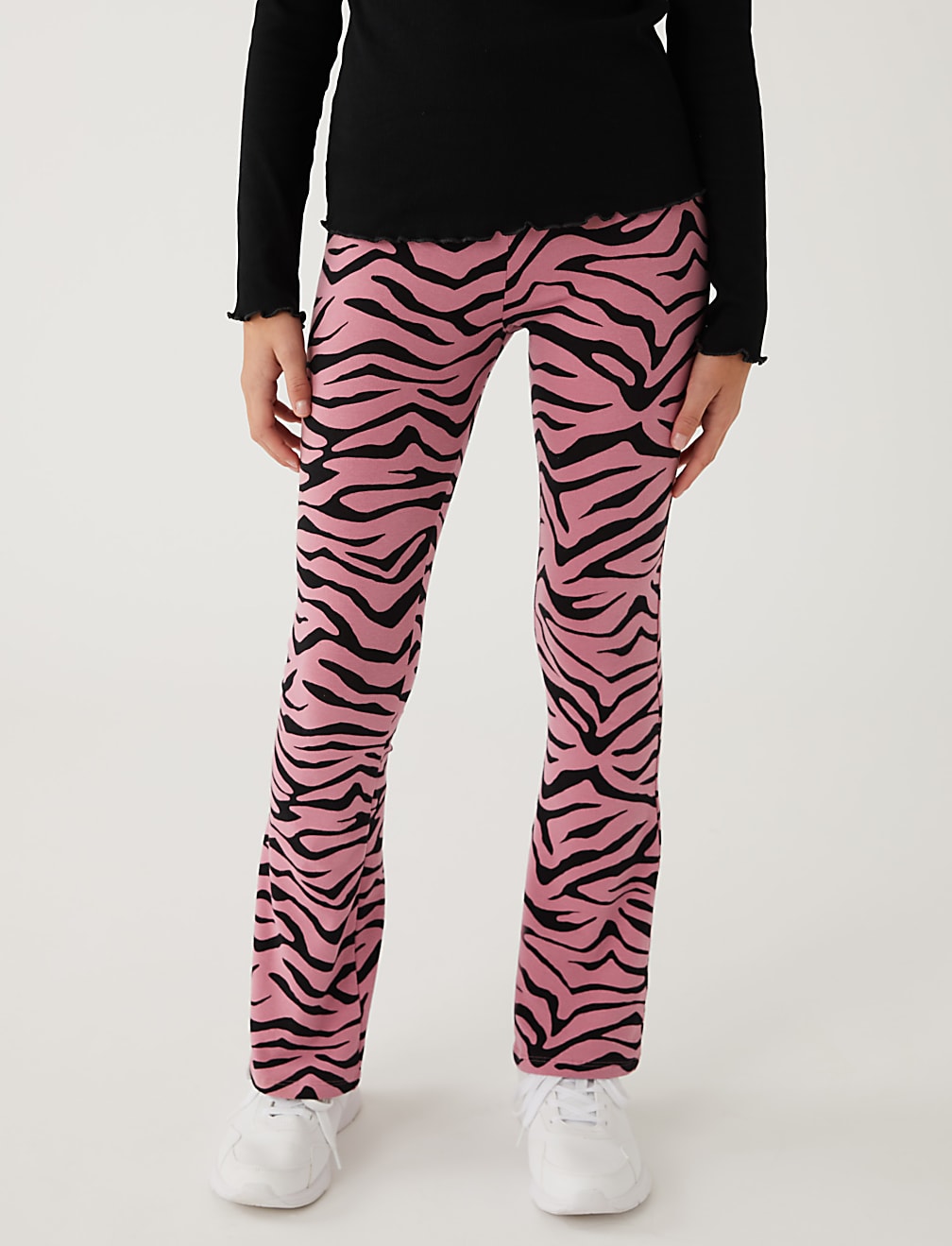 Cotton Rich Zebra Print Flared Leggings