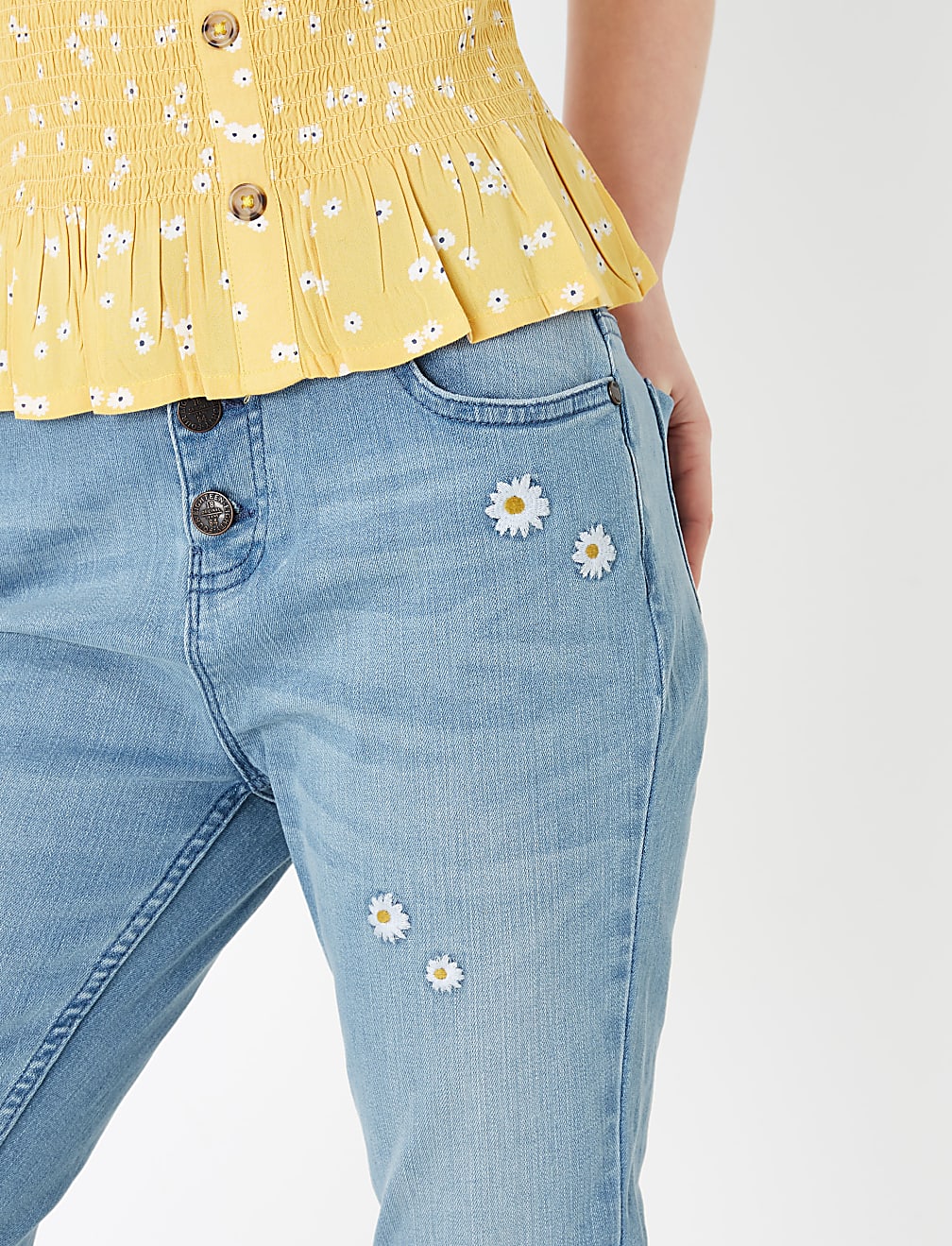 Cotton Embroidered Floral Jeans (6-16 Yrs)