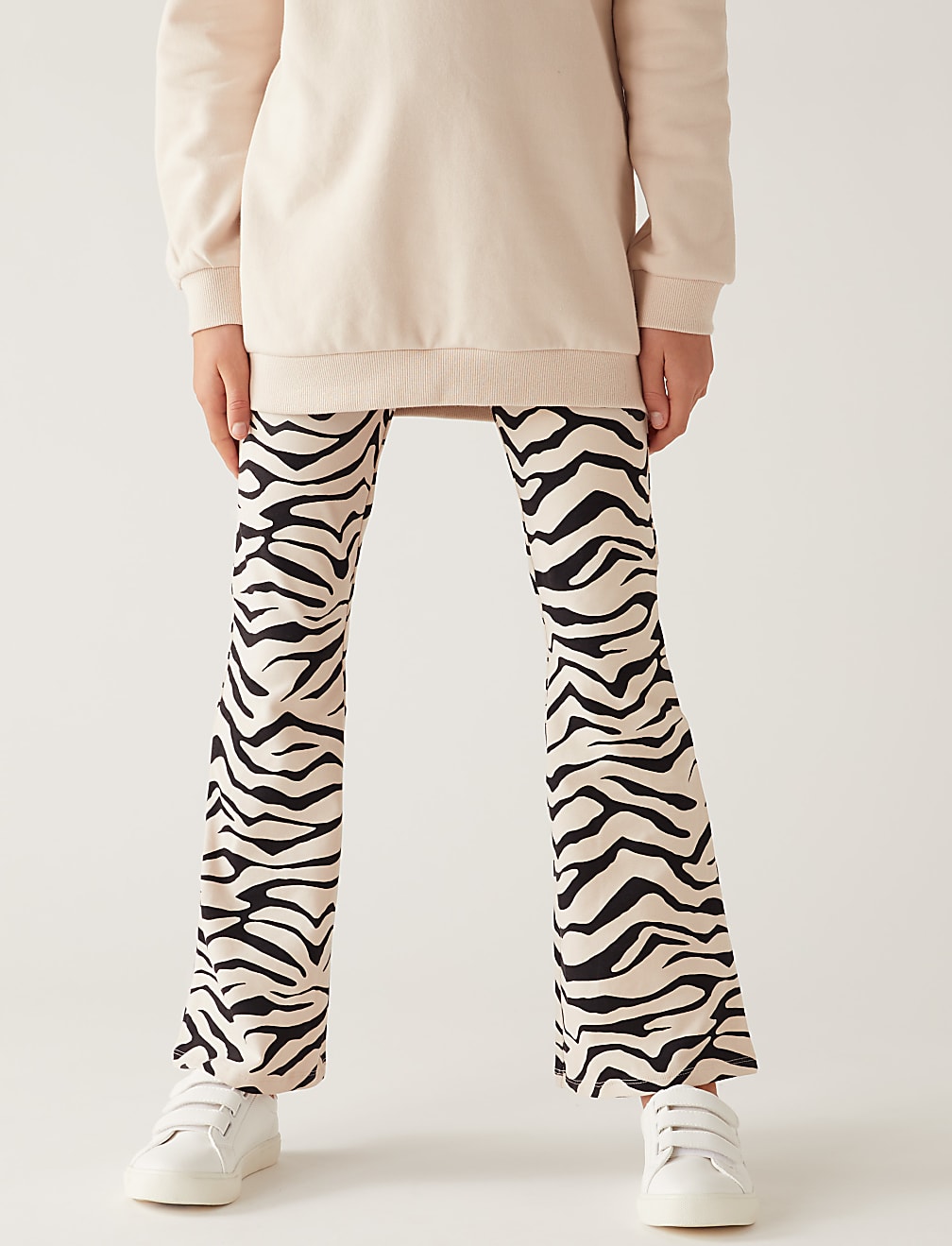 Cotton Rich Zebra Print Flared Leggings