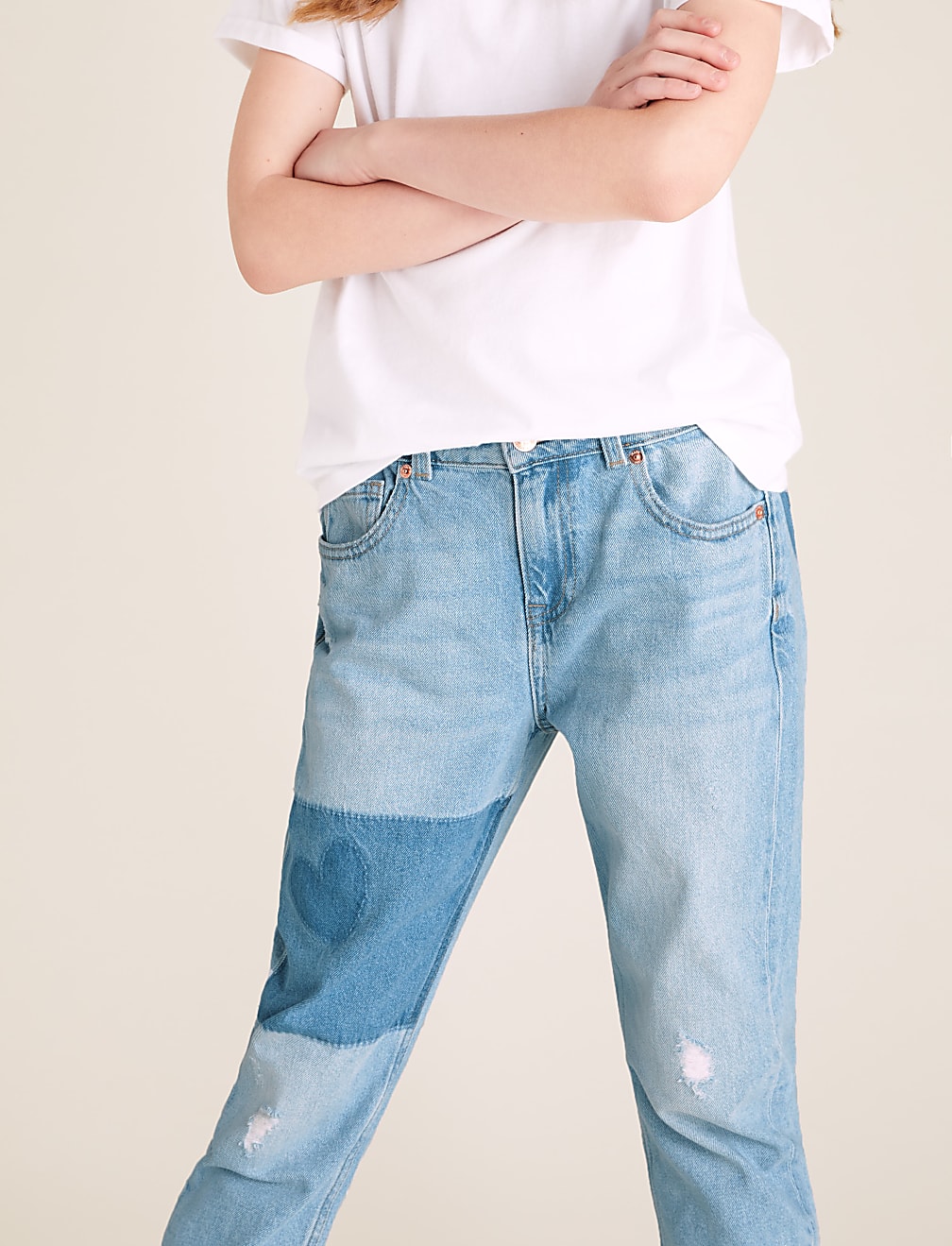Mom Fit Denim Patchwork Jeans (6-16 Yrs)