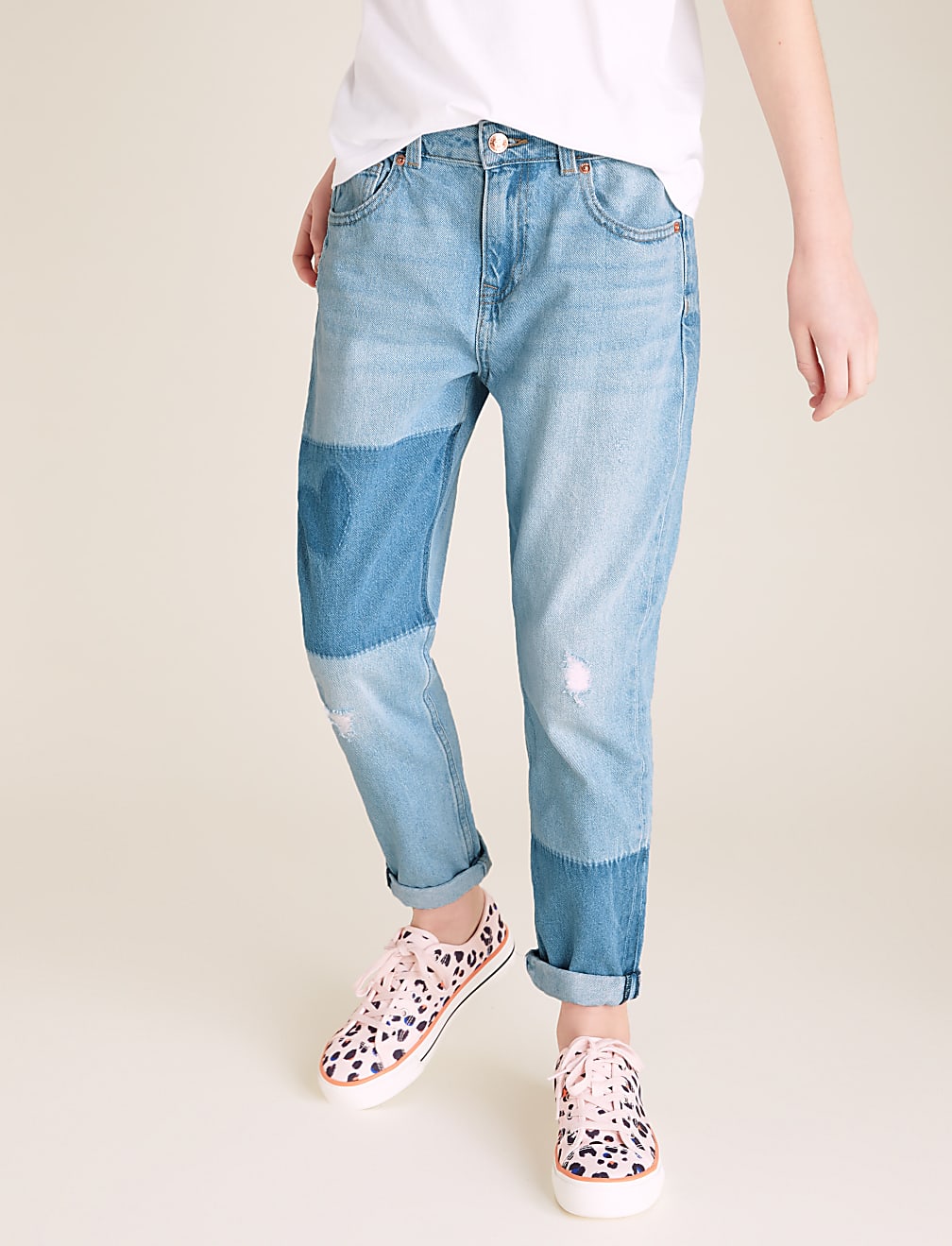 Mom Fit Denim Patchwork Jeans (6-16 Yrs)