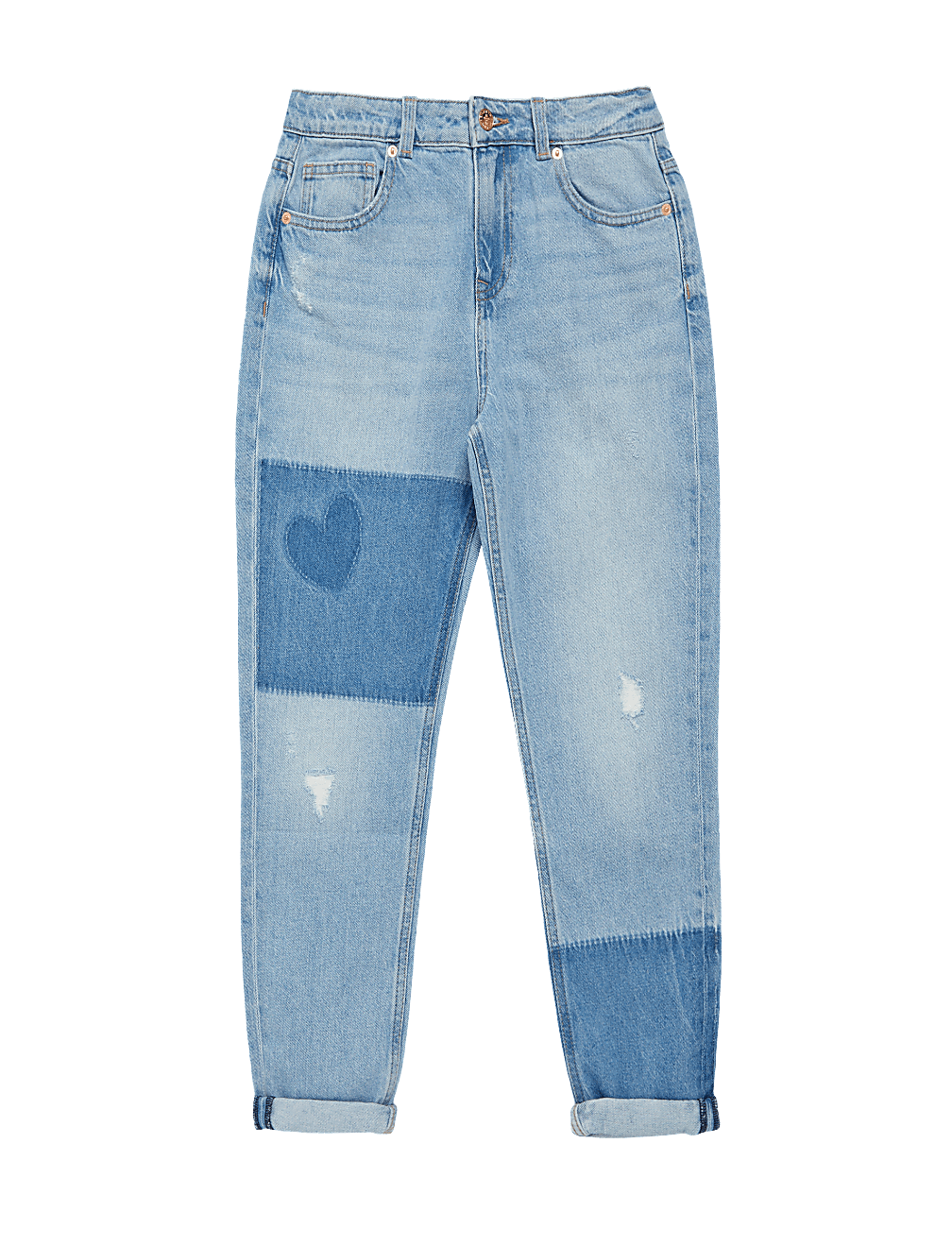 Mom Fit Denim Patchwork Jeans (6-16 Yrs)
